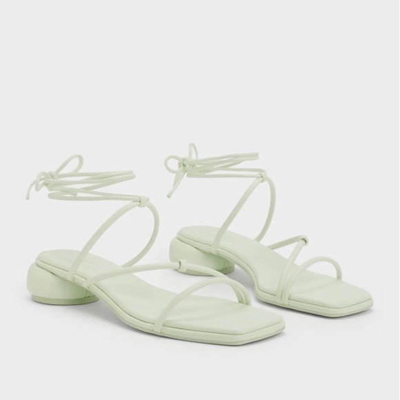 173. YVMIN X CHARLES & KEITH Strappy Tie-Around Sandals Mint Sorbet $125 EUC 35 - Picture 1 of 3
